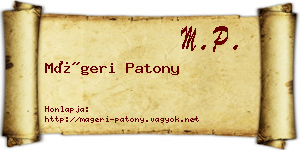 Mágeri Patony névjegykártya